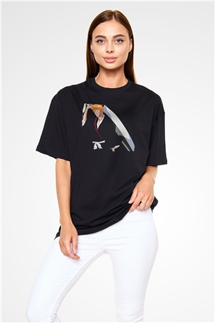 Bleach Baskılı Unisex Siyah Oversize Tişört - Tshirt
