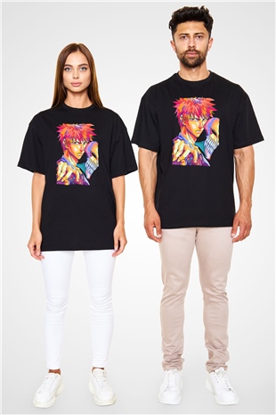 Bleach Baskılı Unisex Siyah Oversize Tişört - Tshirt