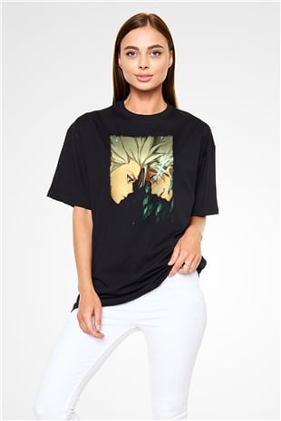 Bleach Baskılı Unisex Siyah Oversize Tişört - Tshirt
