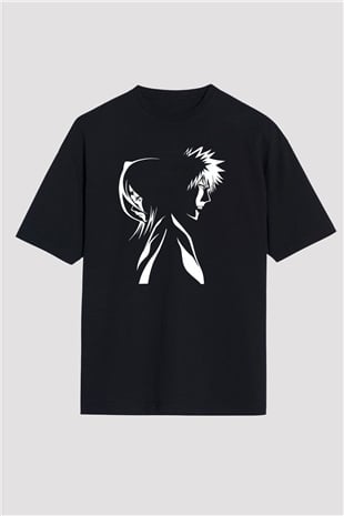 Bleach Baskılı Unisex Siyah Oversize Tişört - Tshirt