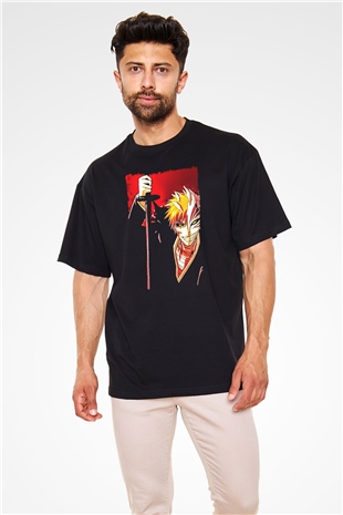 Bleach Baskılı Unisex Siyah Oversize Tişört - Tshirt