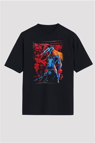 Bleach Baskılı Unisex Siyah Oversize Tişört - Tshirt