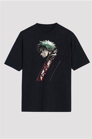 Bleach Baskılı Unisex Siyah Oversize Tişört - Tshirt