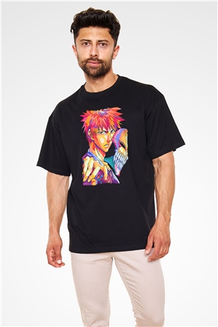 Bleach Baskılı Unisex Siyah Oversize Tişört - Tshirt