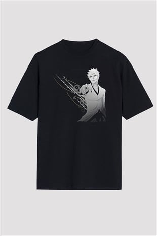 Bleach Baskılı Unisex Siyah Oversize Tişört - Tshirt