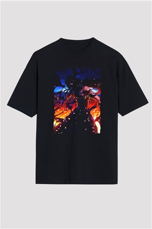 Bleach Baskılı Unisex Siyah Oversize Tişört - Tshirt