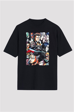 Bleach Baskılı Unisex Siyah Oversize Tişört - Tshirt