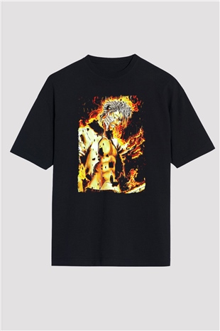 Bleach Baskılı Unisex Siyah Oversize Tişört - Tshirt