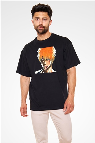 Bleach Baskılı Unisex Siyah Oversize Tişört - Tshirt