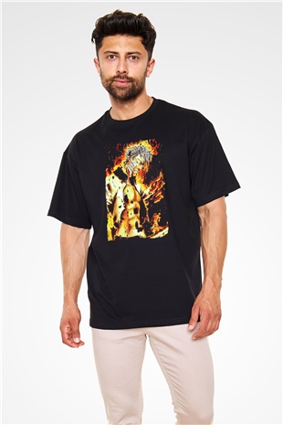 Bleach Baskılı Unisex Siyah Oversize Tişört - Tshirt