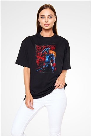 Bleach Baskılı Unisex Siyah Oversize Tişört - Tshirt