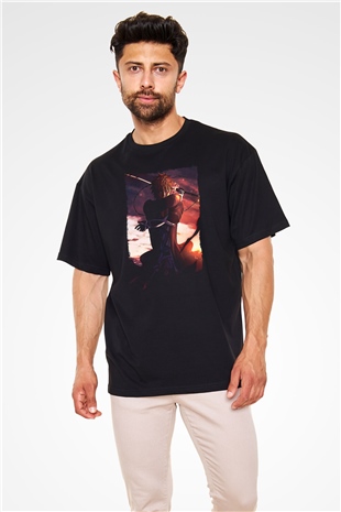 Bleach Baskılı Unisex Siyah Oversize Tişört - Tshirt