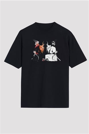 Bleach Baskılı Unisex Siyah Oversize Tişört - Tshirt