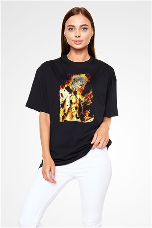Bleach Baskılı Unisex Siyah Oversize Tişört - Tshirt
