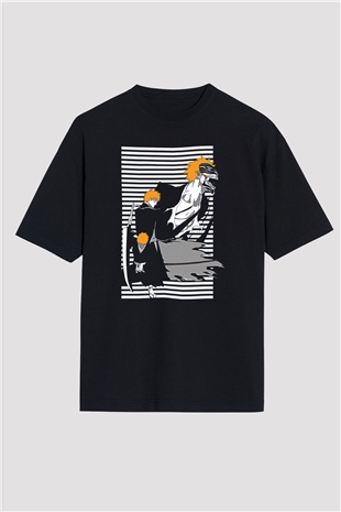 Bleach Baskılı Unisex Siyah Oversize Tişört - Tshirt
