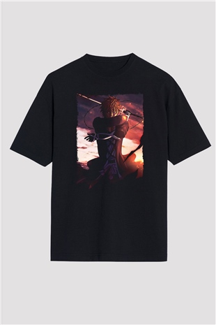 Bleach Baskılı Unisex Siyah Oversize Tişört - Tshirt