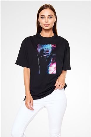 Bleach Baskılı Unisex Siyah Oversize Tişört - Tshirt