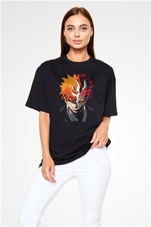 Bleach Baskılı Unisex Siyah Oversize Tişört - Tshirt