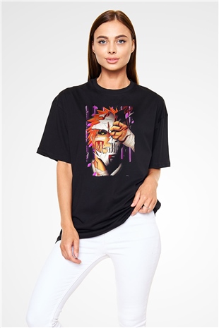 Bleach Baskılı Unisex Siyah Oversize Tişört - Tshirt