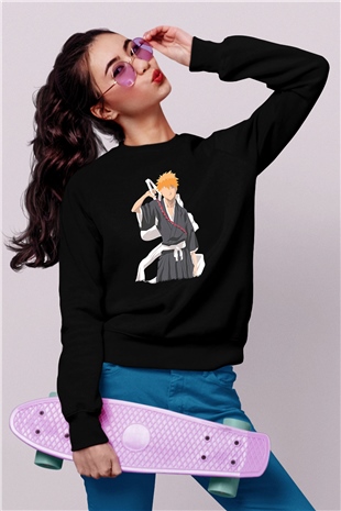 Bleach Baskılı Unisex Siyah Sweatshirt