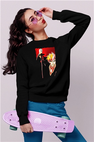 Bleach Baskılı Unisex Siyah Sweatshirt