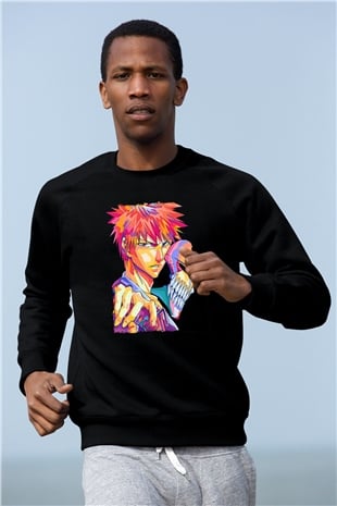 Bleach Baskılı Unisex Siyah Sweatshirt