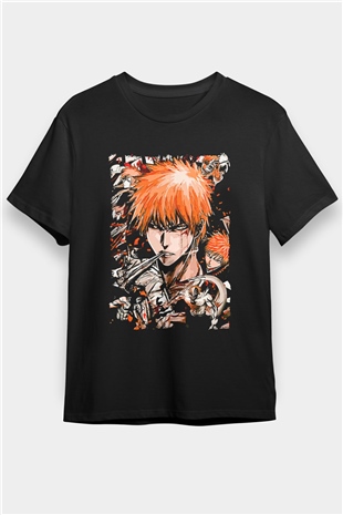 Bleach Baskılı Unisex Siyah Tişört - Tshirt