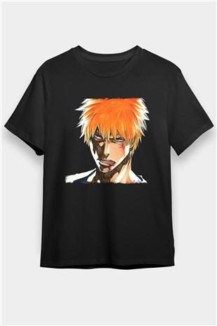 Bleach Baskılı Unisex Siyah Tişört - Tshirt
