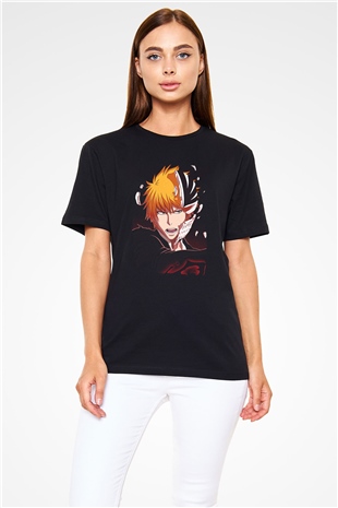 Bleach Baskılı Unisex Siyah Tişört - Tshirt