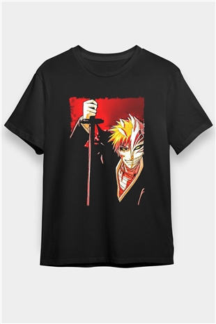 Bleach Baskılı Unisex Siyah Tişört - Tshirt