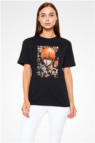 Bleach Baskılı Unisex Siyah Tişört - Tshirt