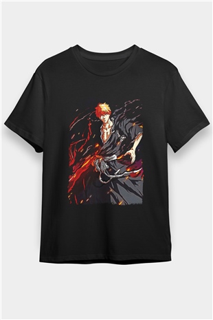 Bleach Baskılı Unisex Siyah Tişört - Tshirt