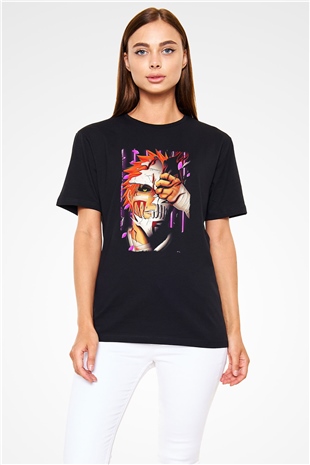 Bleach Baskılı Unisex Siyah Tişört - Tshirt