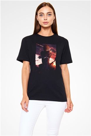 Bleach Baskılı Unisex Siyah Tişört - Tshirt
