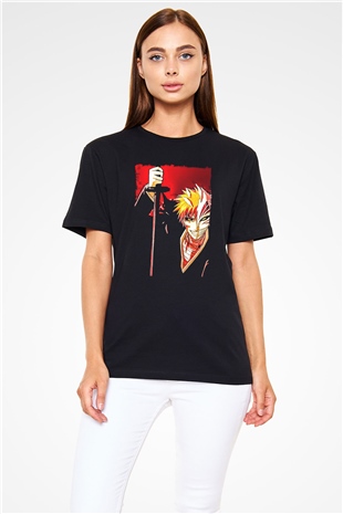 Bleach Baskılı Unisex Siyah Tişört - Tshirt