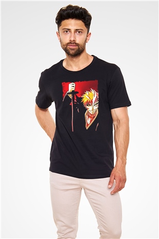 Bleach Baskılı Unisex Siyah Tişört - Tshirt