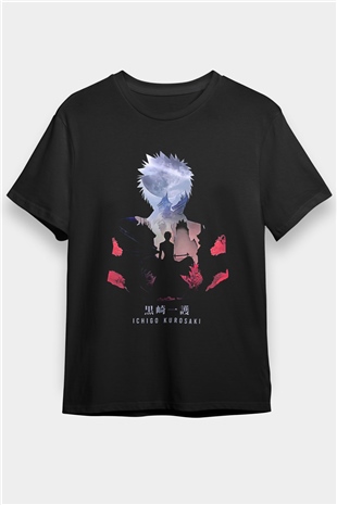 Bleach Baskılı Unisex Siyah Tişört - Tshirt