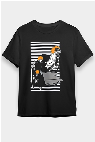 Bleach Baskılı Unisex Siyah Tişört - Tshirt