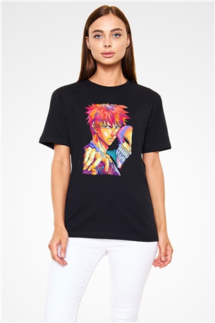Bleach Baskılı Unisex Siyah Tişört - Tshirt