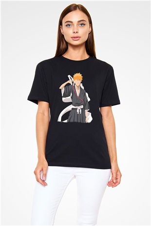 Bleach Baskılı Unisex Siyah Tişört - Tshirt