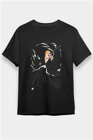 Bleach Baskılı Unisex Siyah Tişört - Tshirt