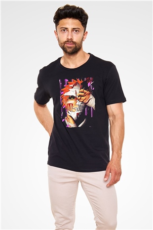 Bleach Baskılı Unisex Siyah Tişört - Tshirt
