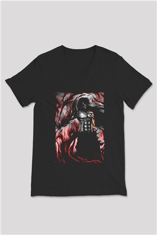 Bleach Baskılı Unisex Siyah V Yaka Tişört - Tshirt