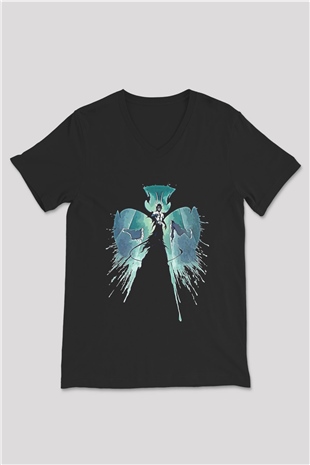 Bleach Baskılı Unisex Siyah V Yaka Tişört - Tshirt