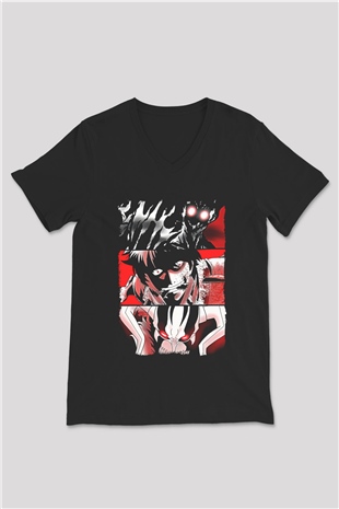 Bleach Baskılı Unisex Siyah V Yaka Tişört - Tshirt