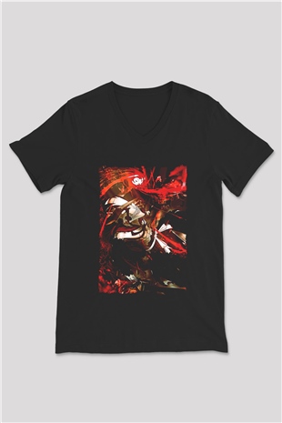 Bleach Baskılı Unisex Siyah V Yaka Tişört - Tshirt