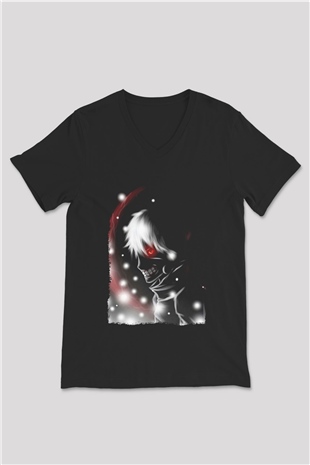 Bleach Baskılı Unisex Siyah V Yaka Tişört - Tshirt