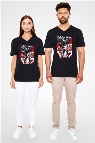 Bleach Baskılı Unisex Siyah V Yaka Tişört - Tshirt