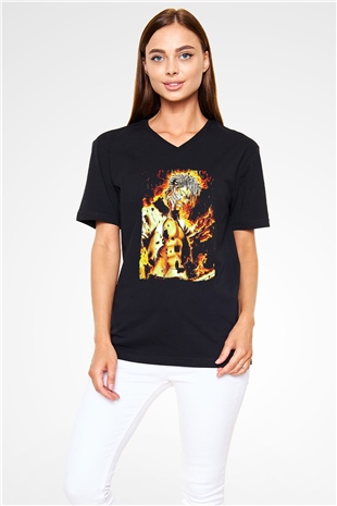 Bleach Baskılı Unisex Siyah V Yaka Tişört - Tshirt