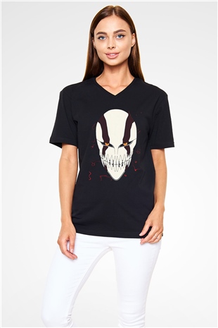 Bleach Baskılı Unisex Siyah V Yaka Tişört - Tshirt
